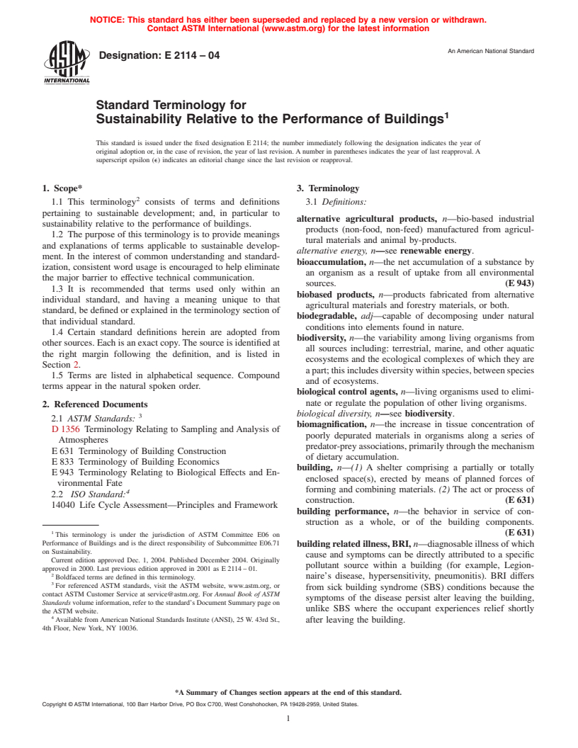 ASTM E2114-04 - Standard Terminology for Sustainability Relative to the Performance of Buildings