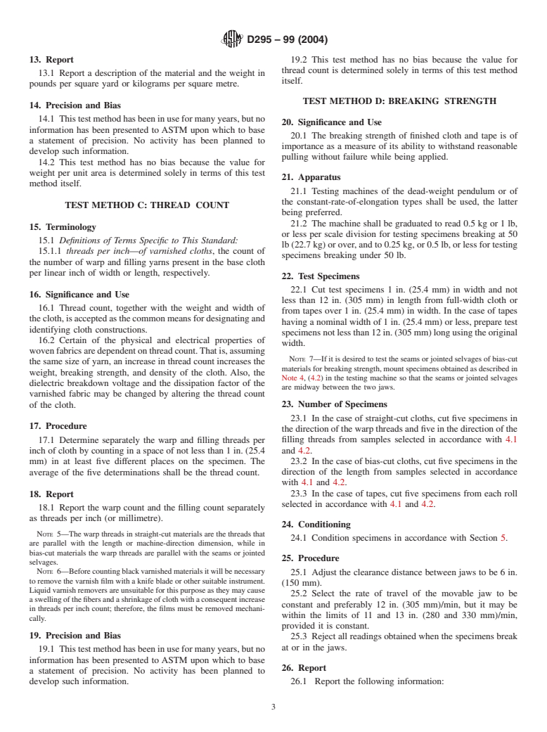 ASTM D295-99(2004) - Standard Test Methods for Varnished Cotton Fabrics Used for Electrical Insulation (Withdrawn 2009)