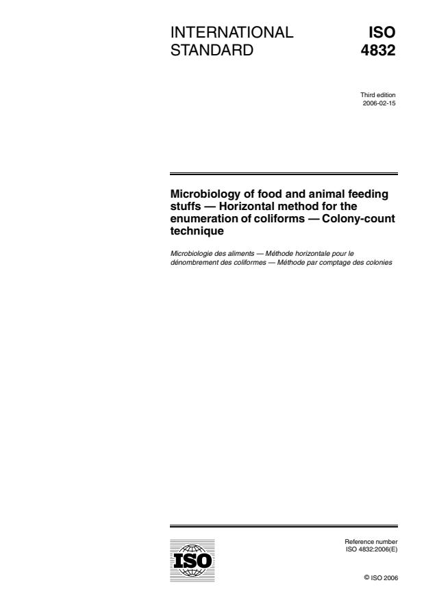 ISO 4832:2006 - Microbiology of food and animal feeding stuffs -- Horizontal method for the enumeration of coliforms -- Colony-count technique