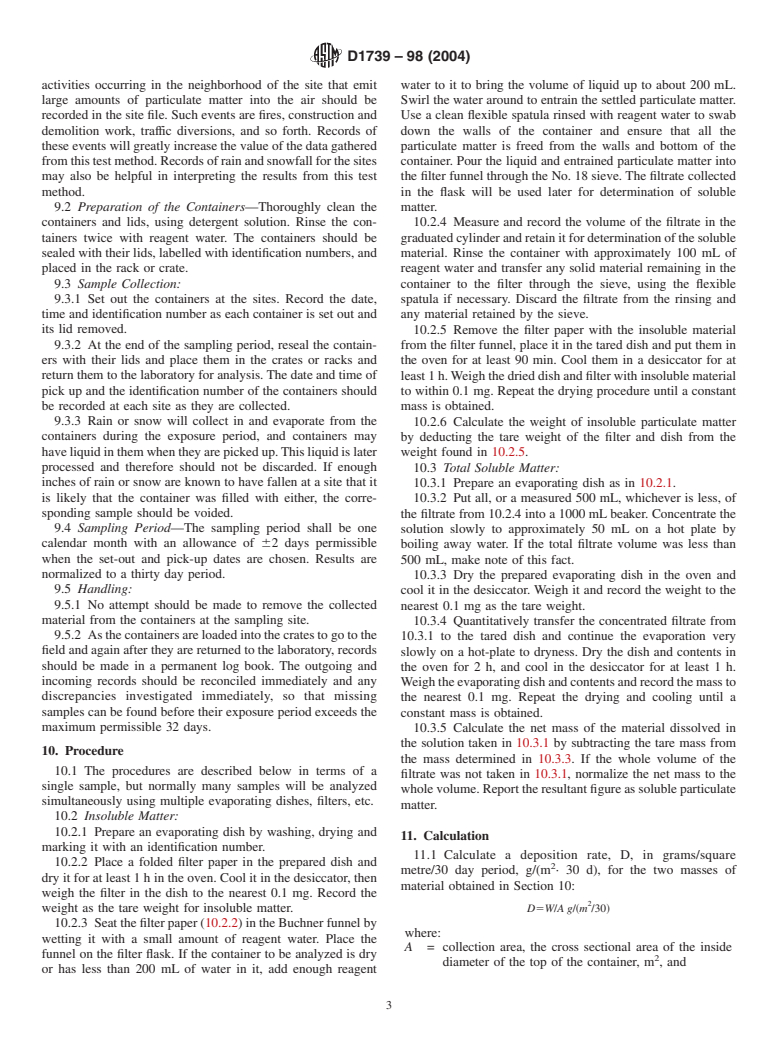 ASTM D1739-98(2004) - Standard Test Method for Collection and Measurement of Dustfall (Settleable Particulate Matter)