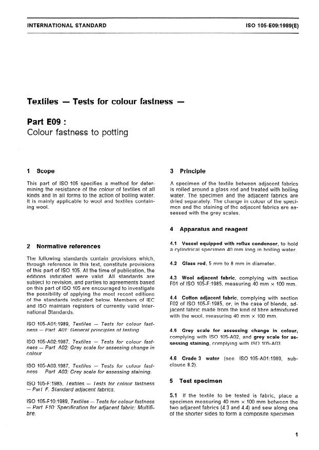 ISO 105-E09:1989 - Textiles -- Tests for colour fastness