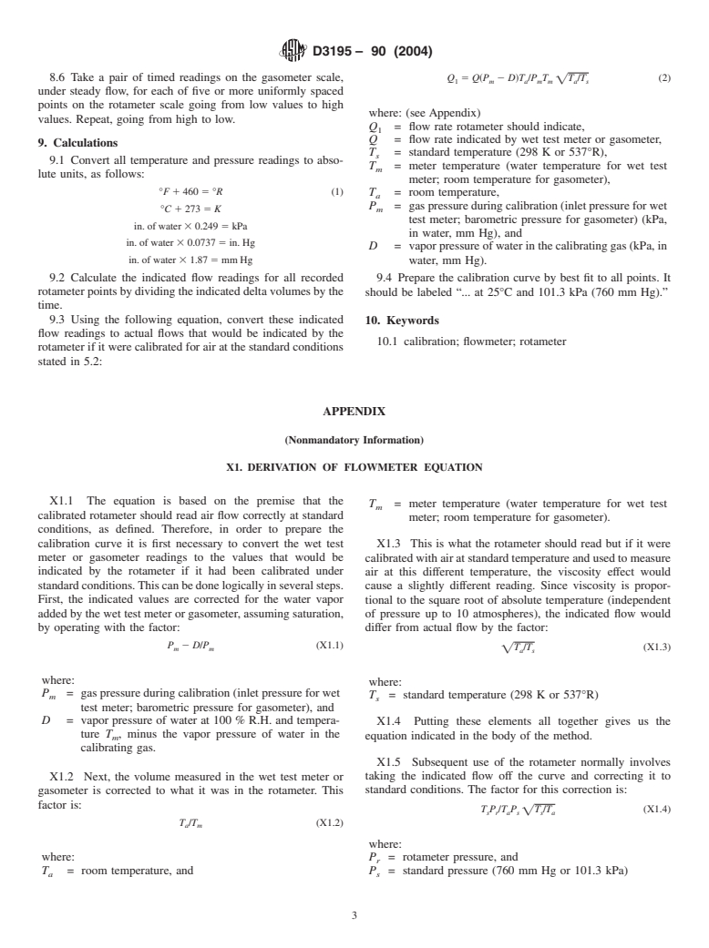ASTM D3195-90(2004) - Standard Practice for Rotameter Calibration