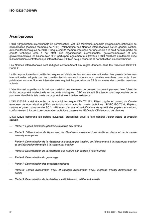 ISO 12625-7:2007 ISO 12625-7:2007 - Papier tissue et produits tissues - Page 4 preview