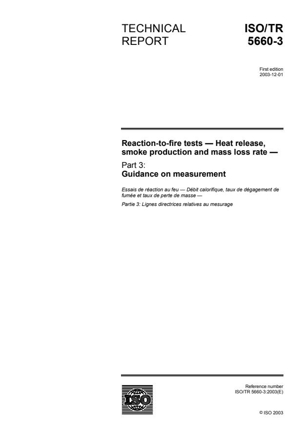 ISO/TR 5660-3:2003 - Reaction-to-fire tests -- Heat release, smoke production and mass loss rate