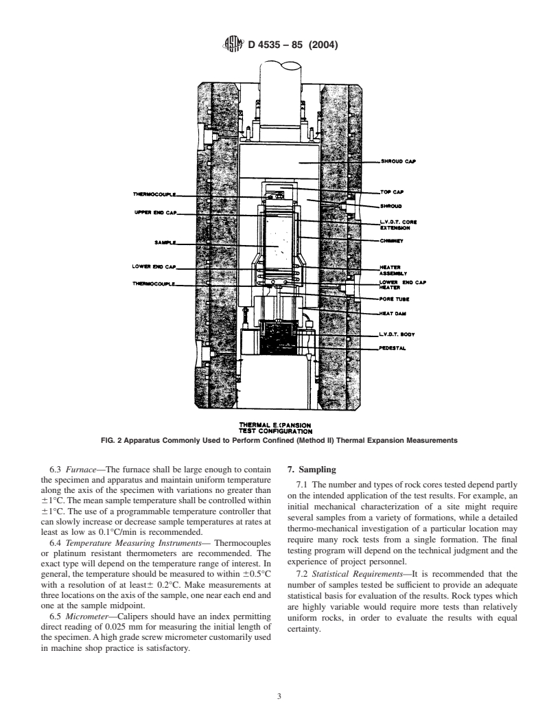 ASTM D4535-85(2004) - Standard Test Methods for Measurement of Thermal Expansion of Rock Using a Dilatometer