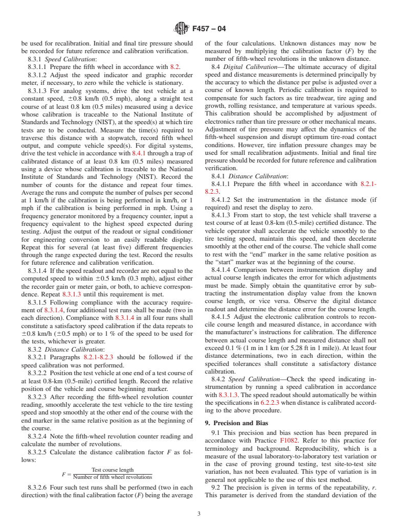 ASTM F457-04 - Standard Test Method for Speed and Distance Calibration of Fifth Wheel Equipped With Either Analog or Digital Instrumentation