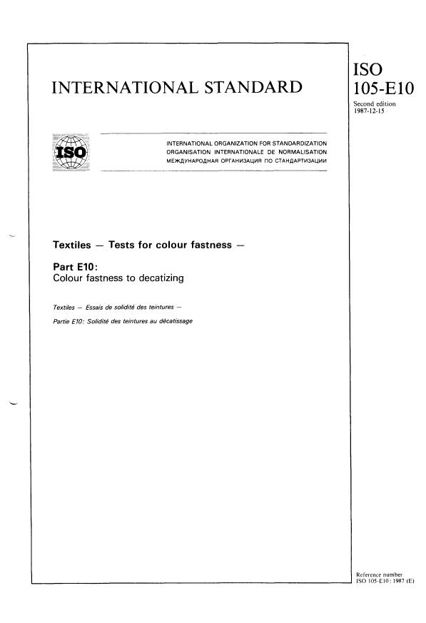 ISO 105-E10:1987 - Textiles -- Tests for colour fastness
