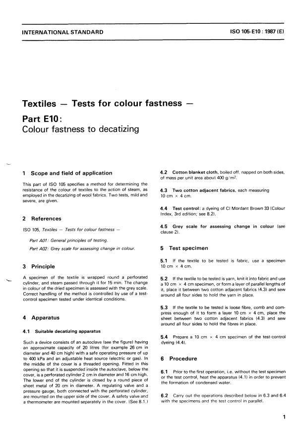 ISO 105-E10:1987 - Textiles -- Tests for colour fastness