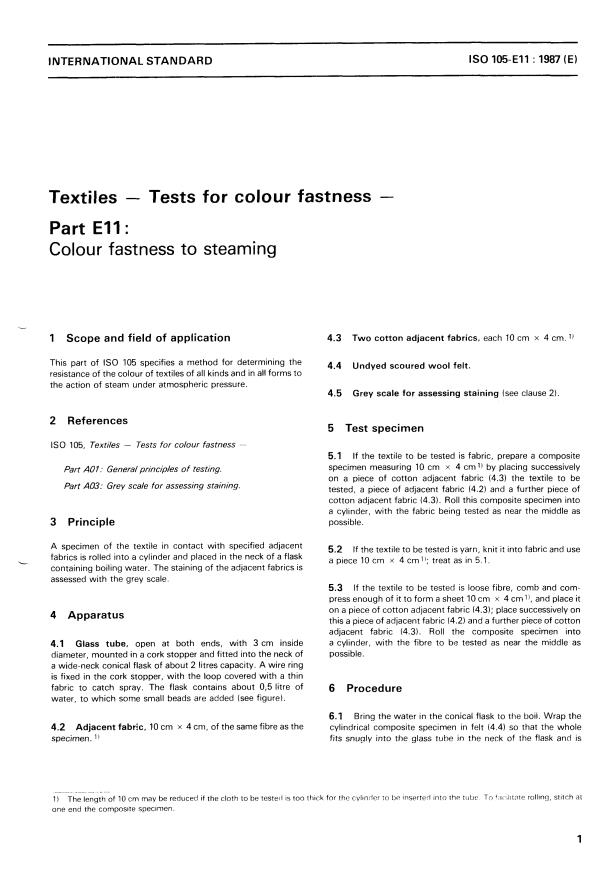 ISO 105-E11:1987 - Textiles -- Tests for colour fastness