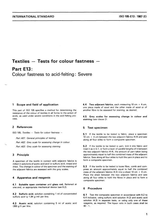 ISO 105-E13:1987 - Textiles -- Tests for colour fastness