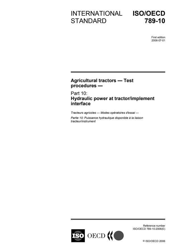ISO/OECD 789-10:2006 - Agricultural tractors -- Test procedures