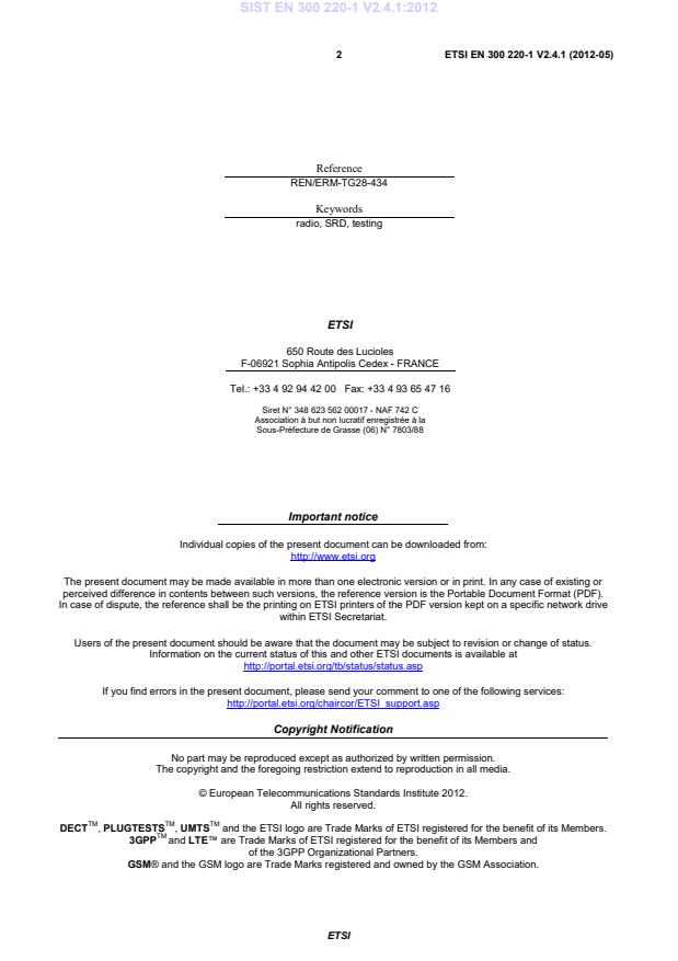 ETSI EN 300 220-1 V2.4.1 (2012-05) EN 300 220-1 V2.4.1:2012 - Page 4 preview