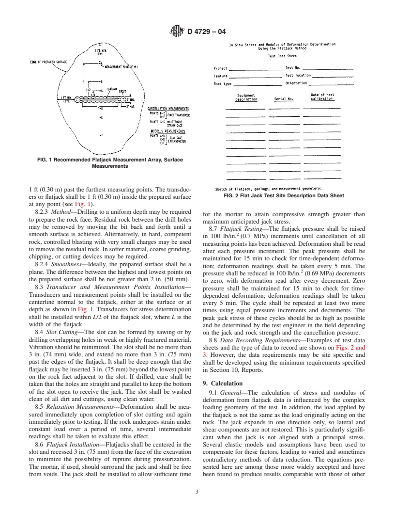 ASTM D4729-04 - Standard Test Method for In Situ Stress and Modulus of Deformation Using the Flatjack Method