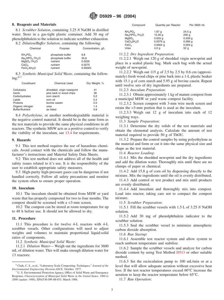 ASTM D5929-96(2004) - Standard Test Method for Determining Biodegradability of Materials Exposed to Municipal Solid Waste Composting Conditions by Compost Respirometry