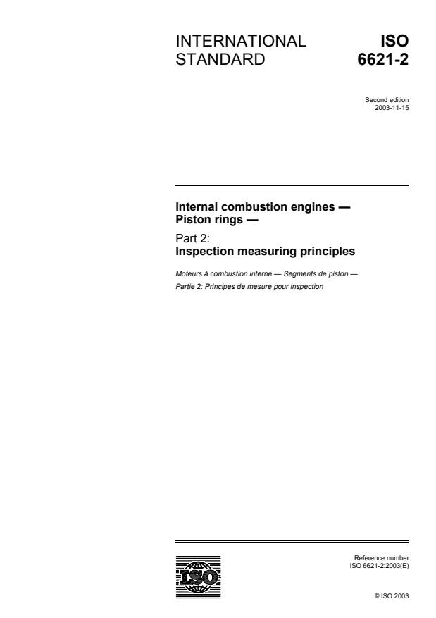 ISO 6621-2:2003 - Internal combustion engines -- Piston rings