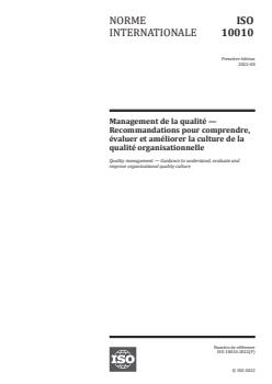 ISO 10010:2022 ISO 10010:2022 - Quality management — Guidance to understand, evaluate and improve organizational quality culture
Released:1. 09. 2022 - Page 1 preview