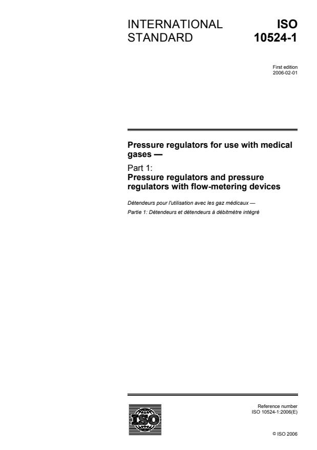 ISO 10524-1:2006 - Pressure regulators for use with medical gases