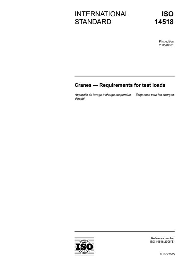 ISO 14518:2005 - Cranes -- Requirements for test loads