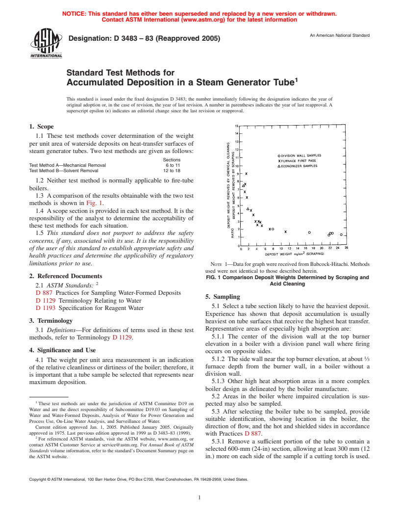 ASTM D3483-83(2005) - Standard Test Methods for Accumulated Deposition in a Steam Generator Tube