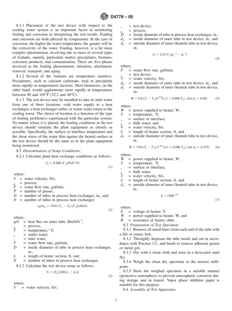 ASTM D4778-05 - Standard Test Method for Determination of Corrosion and Fouling Tendency of Cooling Water Under Heat Transfer Conditions