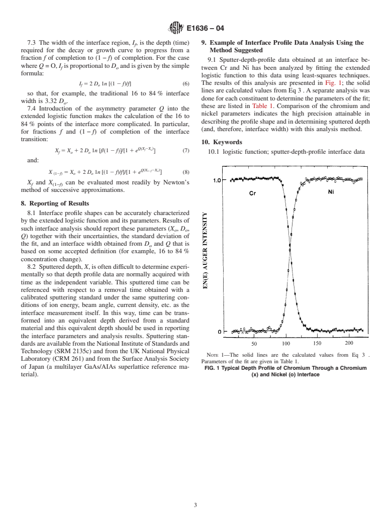 ASTM E1636-04 - Standard Practice for Analytically Describing Sputter-Depth-Profile Interface Data by an Extended Logistic Function