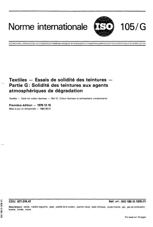 ISO 105-G:1978 - Textiles -- Essais de solidité des teintures
