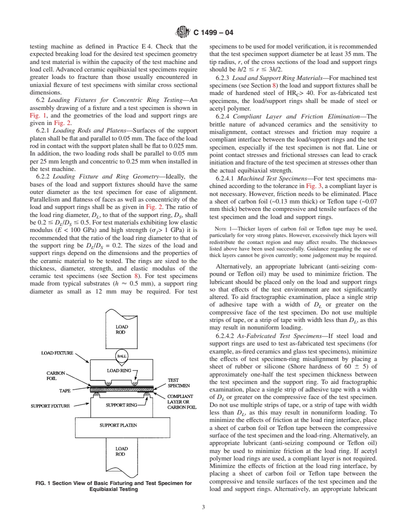 ASTM C1499-04 - Standard Test Method for Monotonic Equibiaxial Flexural Strength of Advanced Ceramics at Ambient Temperature