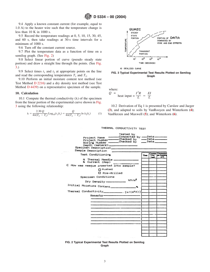 ASTM D5334-00(2004) - Standard Test Method for Determination of Thermal Conductivity of Soil and Soft Rock by Thermal Needle Probe Procedure