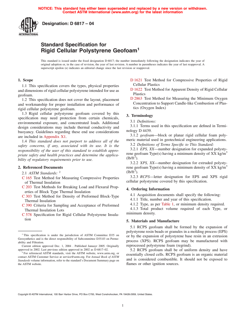 ASTM D6817-04 - Standard Specification for Rigid Cellular Polystyrene Geofoam