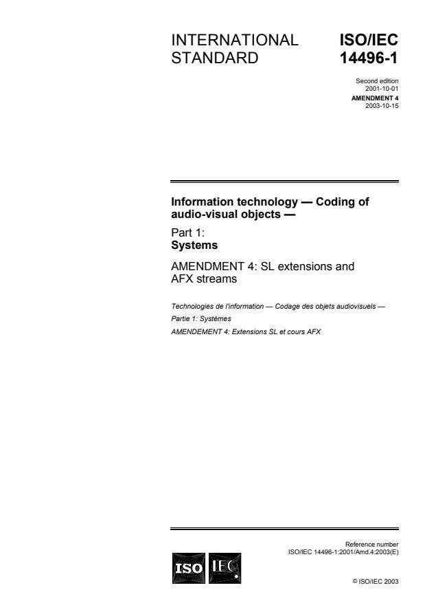 ISO/IEC 14496-1:2001/Amd 4:2003 - SL extensions and AFX streams