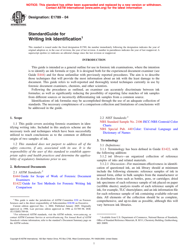 ASTM E1789-04 - Standard Guide for Writing Ink Identification (Withdrawn 2013)