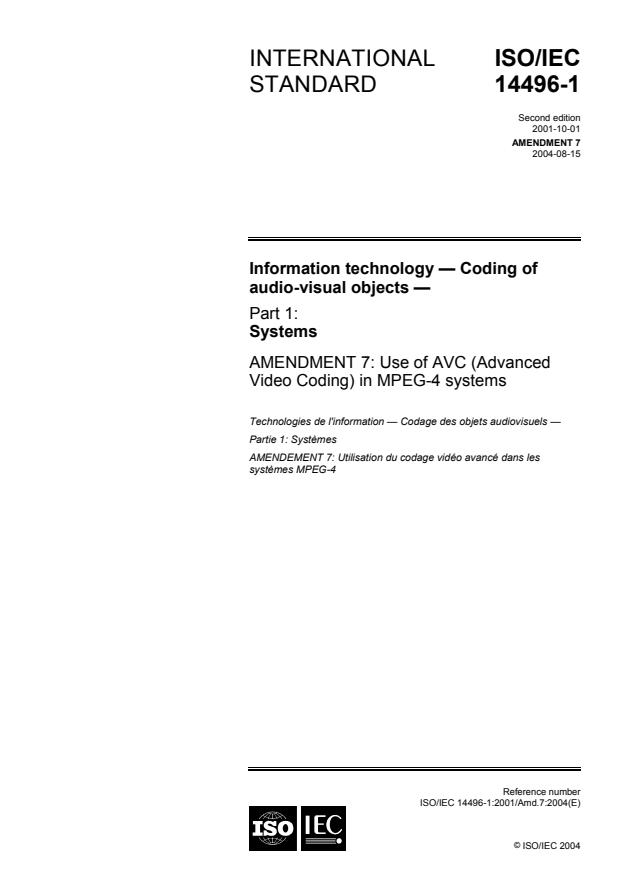 ISO/IEC 14496-1:2001/Amd 7:2004 - Use of AVC (Advanced Video Coding) in MPEG-4 systems