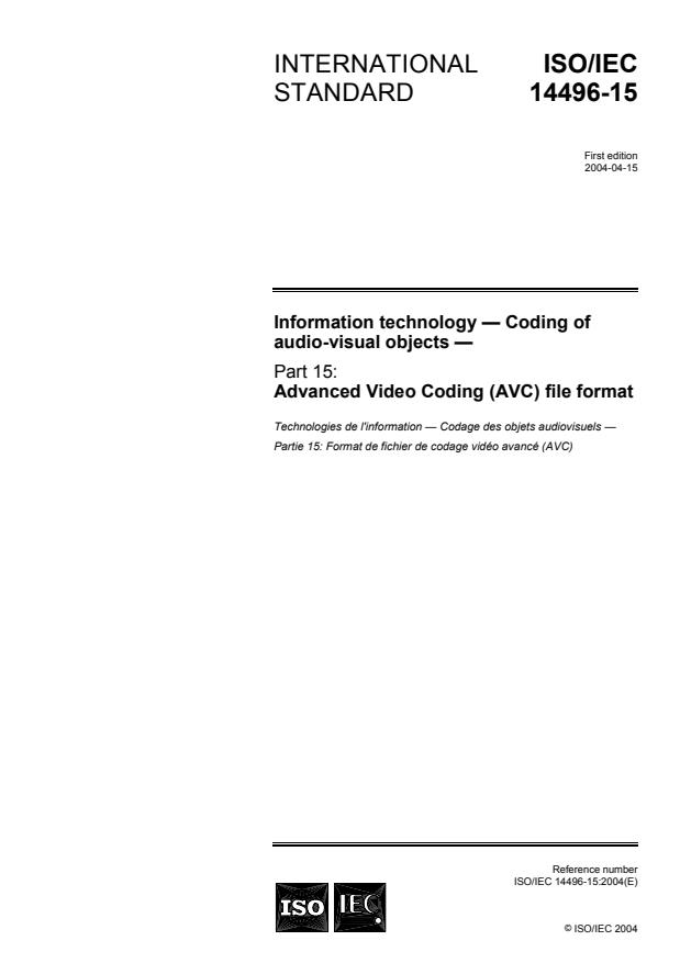 ISO/IEC 14496-15:2004 - Information technology -- Coding of audio-visual objects