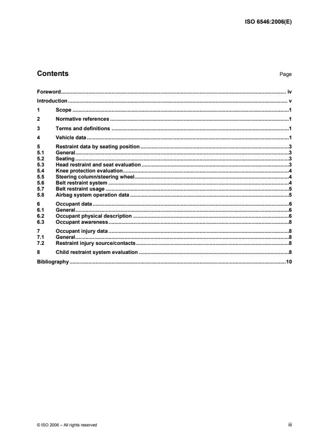 ISO 6546:2006 - Road vehicles -- Collection of accident data for evaluation of occupant restraint performance