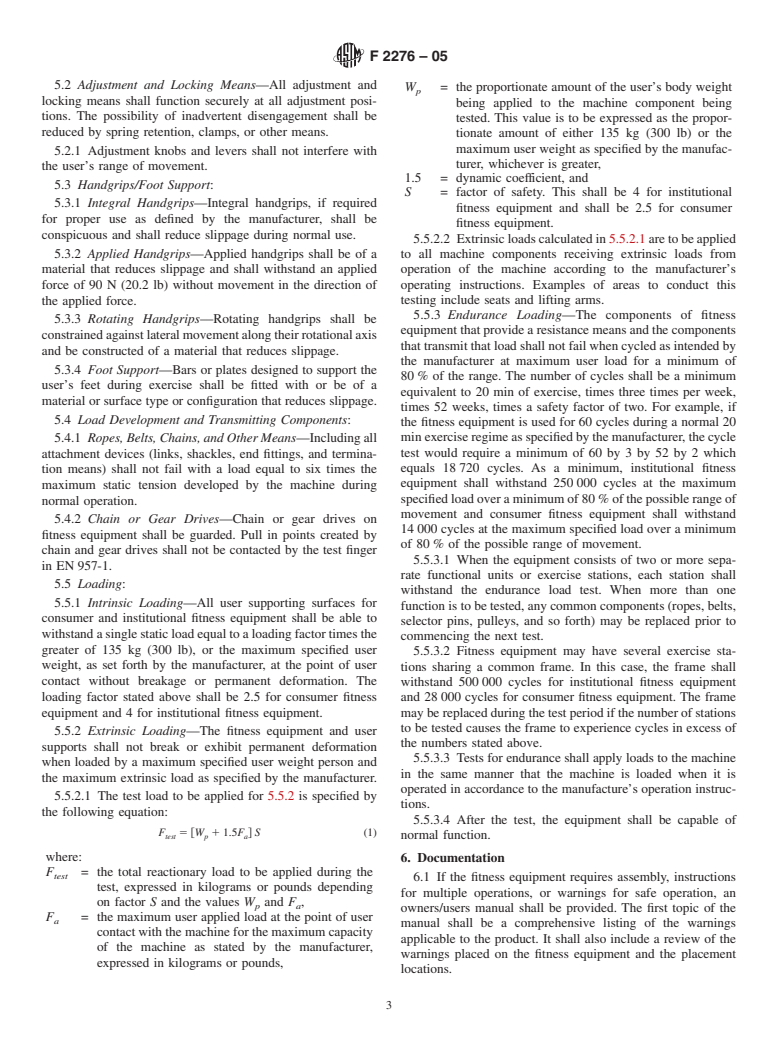 ASTM F2276-05 - Standard Specification for Fitness Equipment