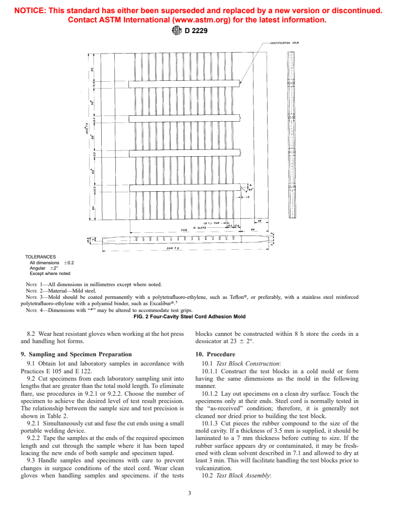 ASTM D2229-99 - Standard Test Method for Adhesion Between Steel Tire Cords and Rubber