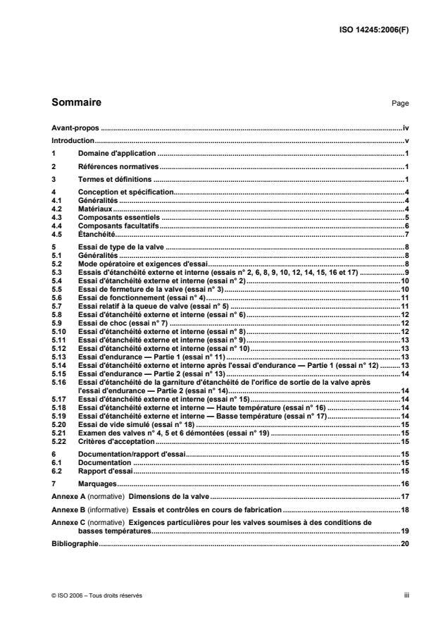 ISO 14245:2006 - Bouteilles a gaz -- Spécifications et essais pour valves de bouteilles de GPL -- Fermeture automatique