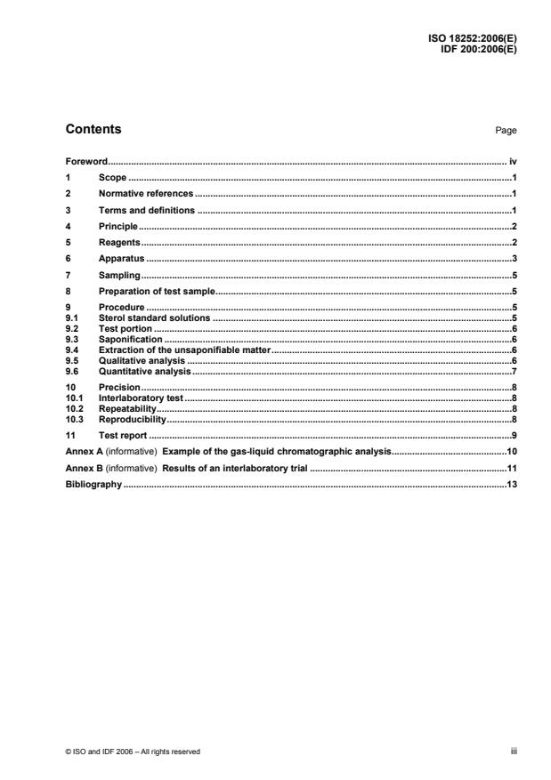ISO 18252:2006 - Anhydrous milk fat -- Determination of sterol composition by gas liquid chromatography (Routine method)