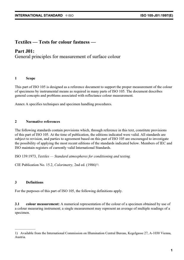 ISO 105-J01:1997 - Textiles -- Tests for colour fastness