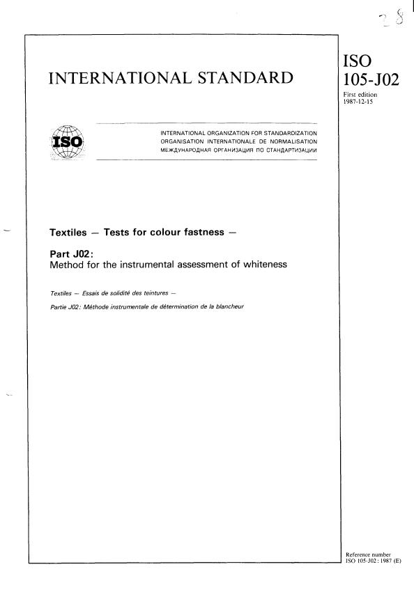 ISO 105-J02:1987 - Textiles -- Tests for colour fastness