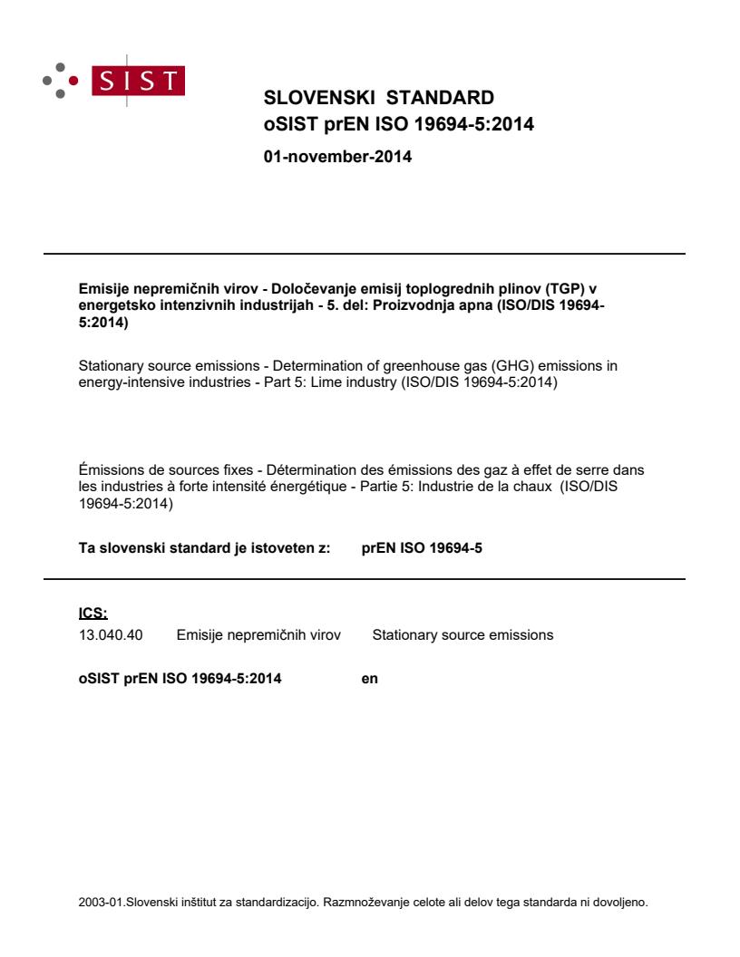 prEN ISO 19694-5:2014