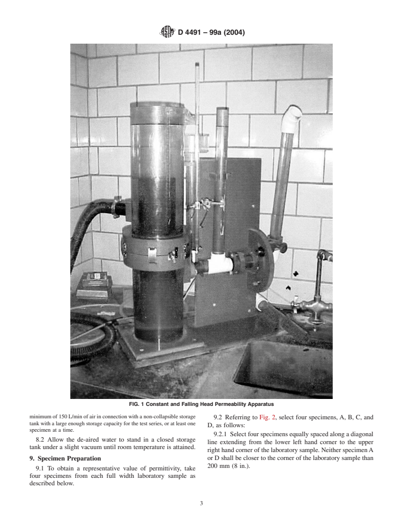 ASTM D4491-99a(2004) - Standard Test Methods for Water Permeability of Geotextiles by Permittivity