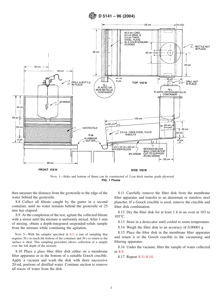 ASTM D5141-96(2004) - Standard Test Method for Determining Filtering Efficiency and Flow Rate of a Geotextile for Silt Fence Application Using Site-Specific Soil