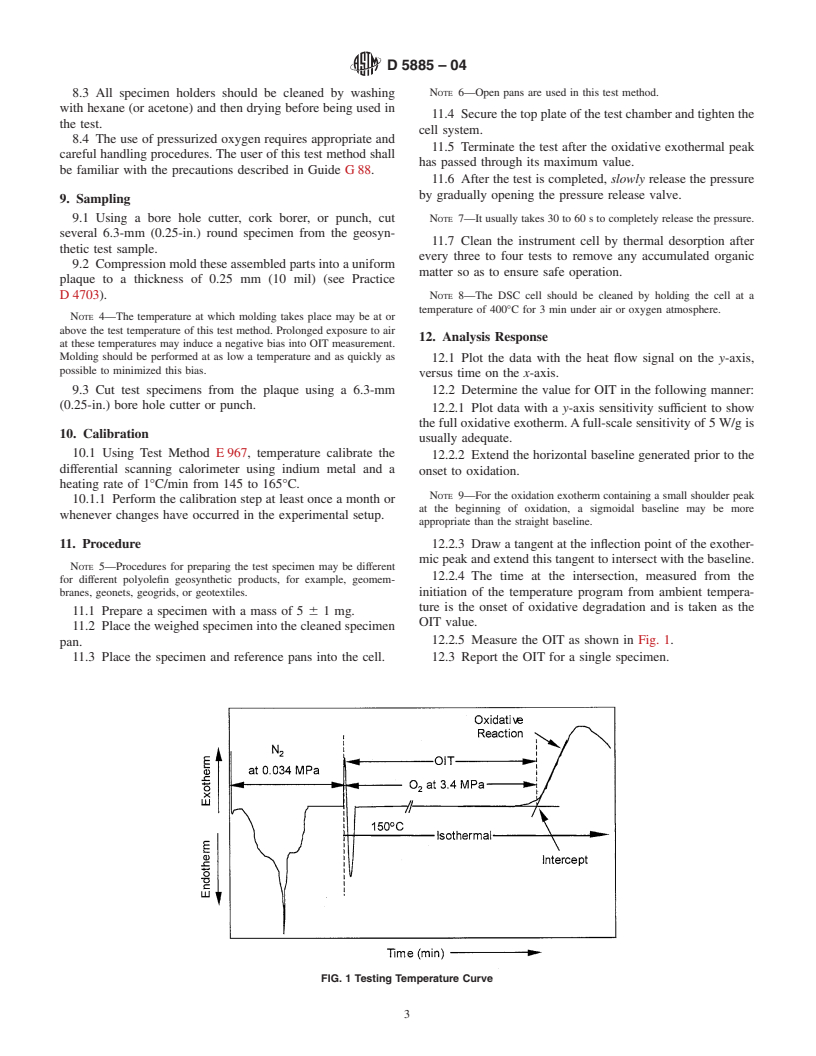 ASTM D5885-04 - Standard Test Method for Oxidative Induction Time of Polyolefin Geosynthetics by High-Pressure Differential Scanning Calorimetry