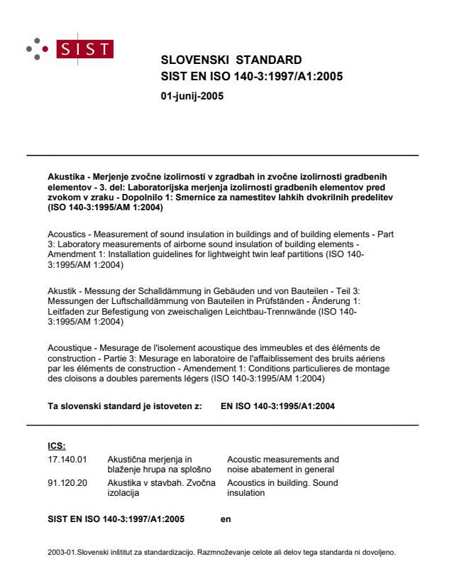 EN ISO 140-3:1997/A1:2005