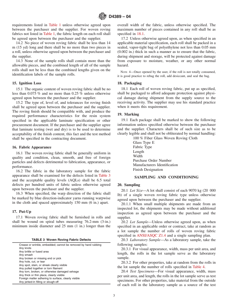 ASTM D4389-04 - Standard Specification for Finished Glass Fabrics Woven From Rovings