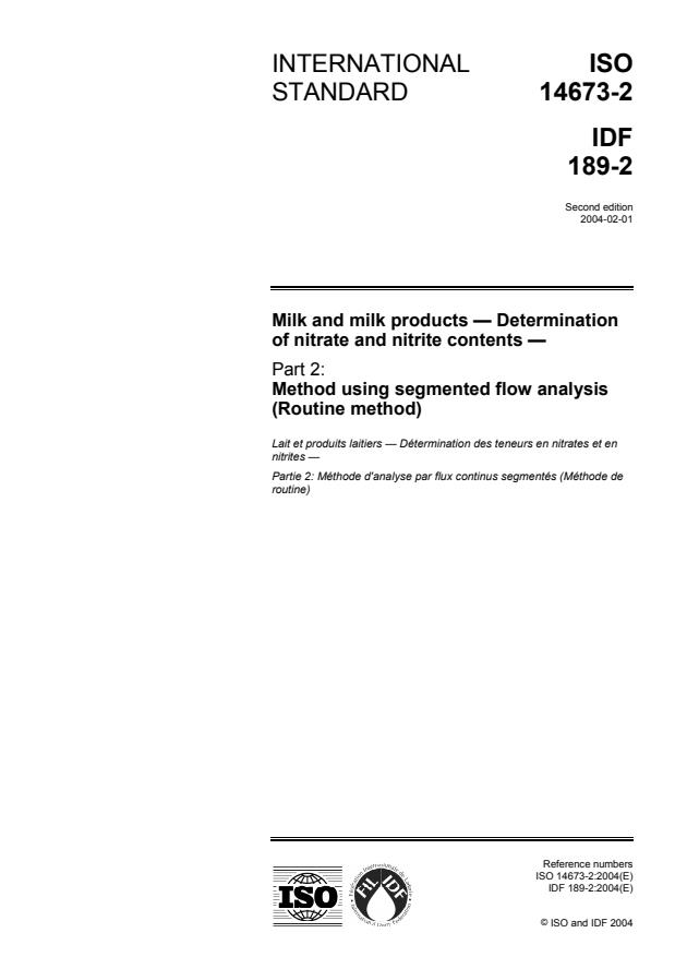 ISO 14673-2:2004 - Milk and milk products -- Determination of nitrate and nitrite contents