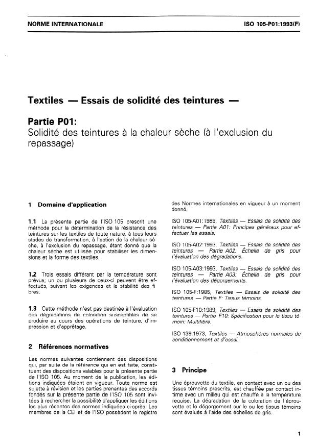 ISO 105-P01:1993 - Textiles -- Essais de solidité des teintures