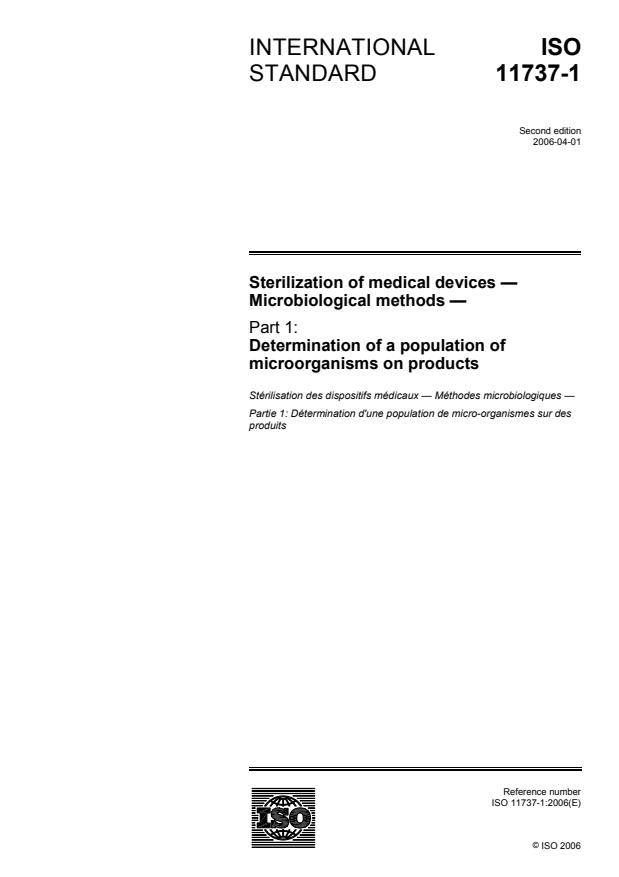 ISO 11737-1:2006 - Sterilization of medical devices -- Microbiological methods