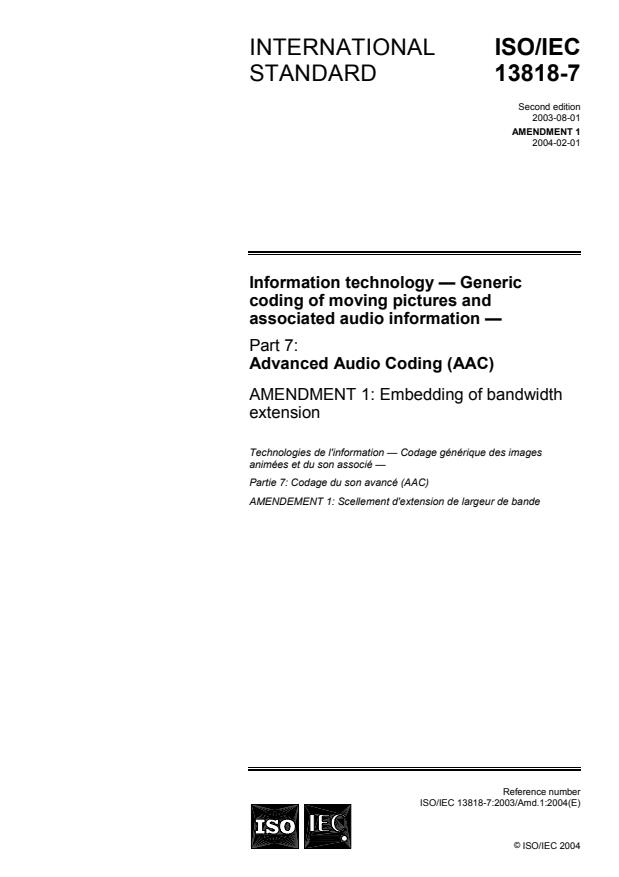 ISO/IEC 13818-7:2003/Amd 1:2004 - Embedding of bandwidth extension